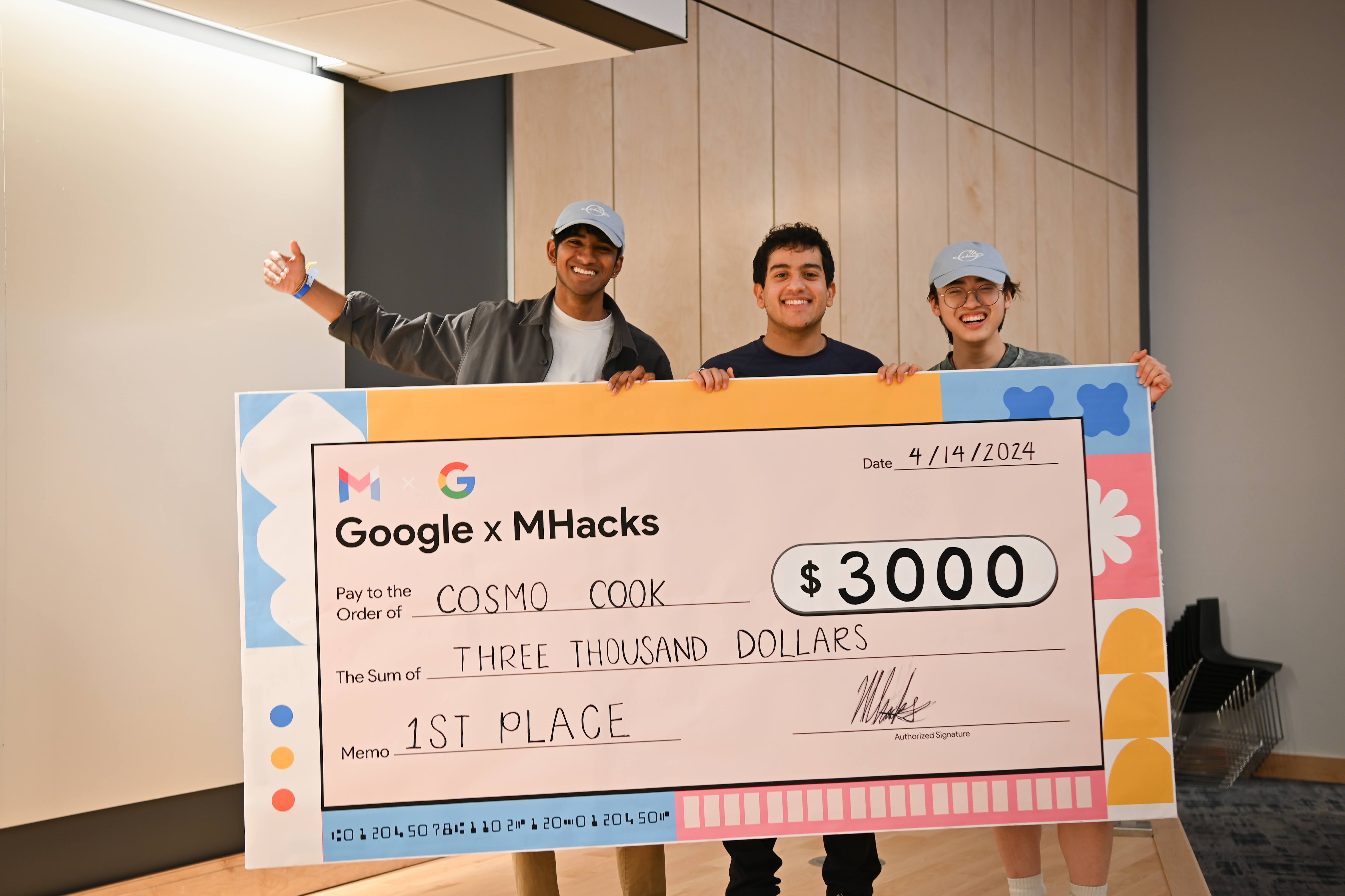 Pic with the winning check for $3000
